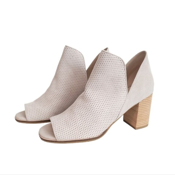 Cole Haan Suede Open Toe Booties Slip-On Taupe Perforated New - Picture 1 of 14